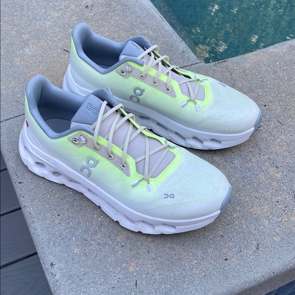 On Running White and Lime Sneakers